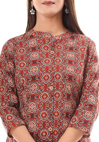 Vi VIHAAN IMPEX Cotton Kurta for Women Elegant Anarkali Dress Kurtis for Women Indian Style Traditional Indian Kurta Brown in Saudi Arabia