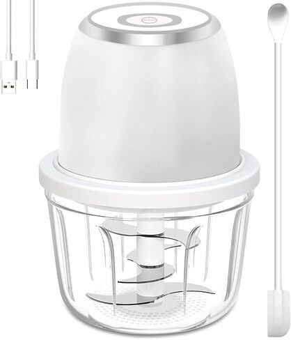 Cordless Electric Food Chopper, 3-Layer Stainless Steel Blades, Rechargeable – 8.5 Oz Portable Mini Food Processor for Vegetables, Garlic, Fruits, with Silicone Spoon in Saudi Arabia