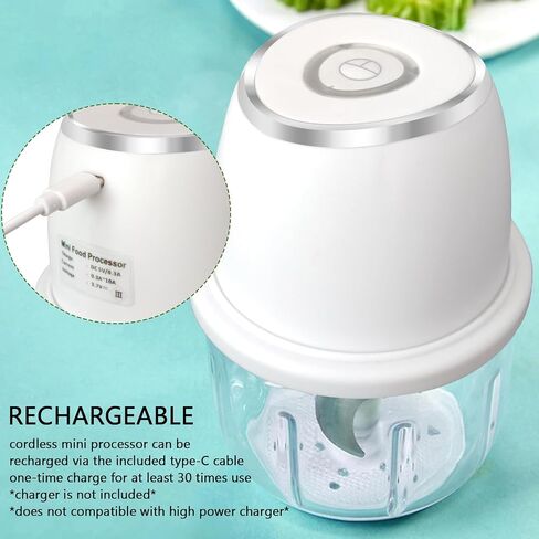 Cordless Electric Food Chopper, 3-Layer Stainless Steel Blades, Rechargeable – 8.5 Oz Portable Mini Food Processor for Vegetables, Garlic, Fruits, with Silicone Spoon in Saudi Arabia