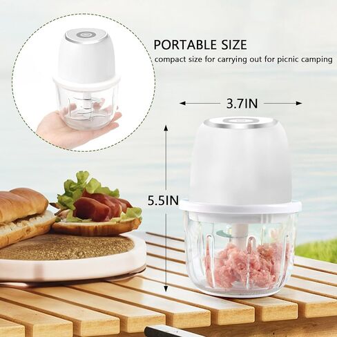 Cordless Electric Food Chopper, 3-Layer Stainless Steel Blades, Rechargeable – 8.5 Oz Portable Mini Food Processor for Vegetables, Garlic, Fruits, with Silicone Spoon in Saudi Arabia