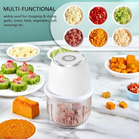 Cordless Electric Food Chopper, 3-Layer Stainless Steel Blades, Rechargeable – 8.5 Oz Portable Mini Food Processor for Vegetables, Garlic, Fruits, with Silicone Spoon in Saudi Arabia