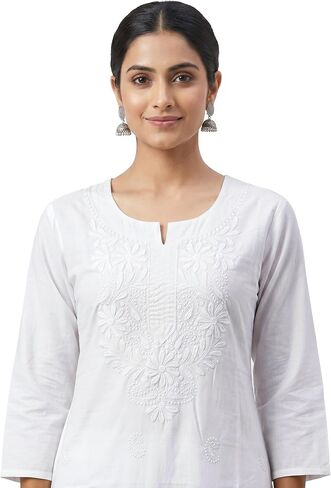 تونيك كورتي نسائي من القطن الخالص من ladyline، كورتا مطرزة من Chikankari in Kuwait