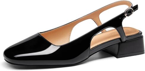 Coutgo Womens Slingback Chunky Low Heels Closed Square Toe Pumps Work Shoes | Block Heel, Adjustable Buckle Strap, Comfortable, Wedding, Party, Business Casual, Dress Shoes in Saudi Arabia