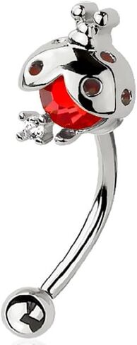 Body Accentz 316L Surgical Steel Curved Eyebrow Barbell with Red CZ Ladybug Design, 16 Gauge, 5/16 Inch, 3mm Balls in Kuwait