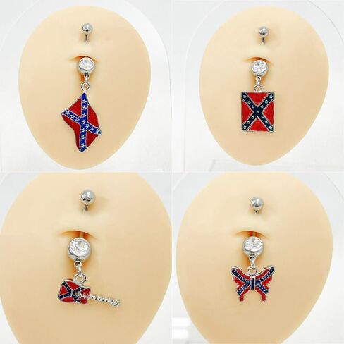 14G USA American Flag Dangle Belly Button Rings for Women Stainless Steel Belly Navel Curved Barbell Dangling Body Piercing Jewelry for Women in Kuwait