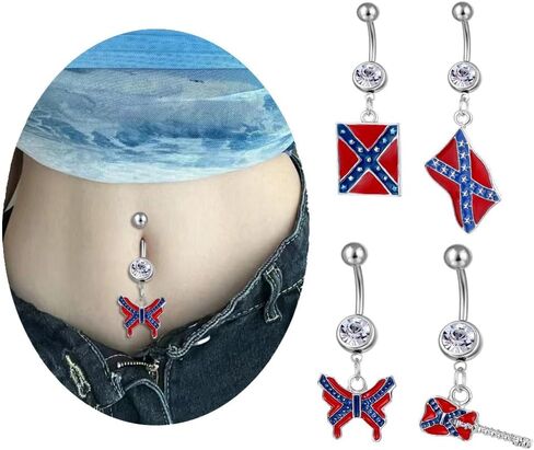 14G USA American Flag Dangle Belly Button Rings for Women Stainless Steel Belly Navel Curved Barbell Dangling Body Piercing Jewelry for Women in Kuwait