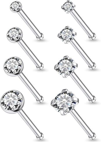 18G 20G Nose Rings Studs for Women Astm F136 Titanium Straight L Shaped Corkscrew Nose Ring Studs Hypoallergenic Nostrial Piercing Jewelry for Women Men Silver 1.5MM 2MM 2.5MM 3MM Diamond CZ in Saudi Arabia