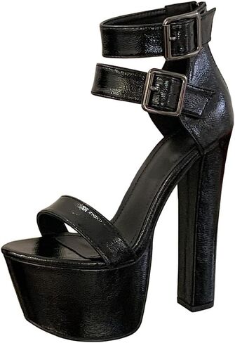 Black High Heels for Women Sexy Platform Open Toe Chunky Heels 6.3 Inch Heeld Sandals Party Prom Banquet Shoes in Saudi Arabia