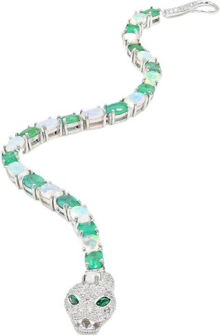 Natural Zambian Emerald & Ethiopian Opal Cobra Bracelet for Women | 6x4 mm Oval-Cut Emerald & Opal | 925 Sterling Silver Tennis Bracelet | 8.25 Carat Gemstone | Luxury Birthday Gift Jewelry in Saudi Arabia
