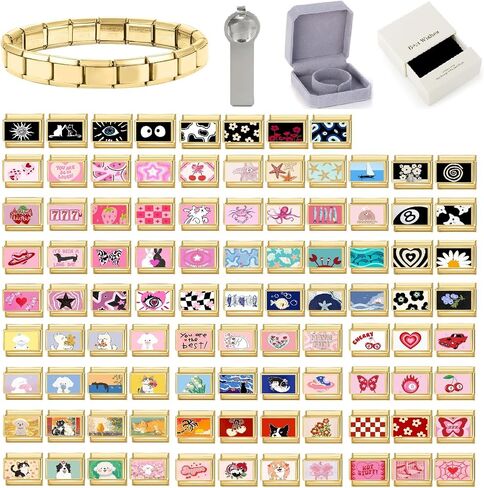 papasgix Custom Italian Charm Bracelet Charms Gold Silver Set 10 Personalized Assorted Italian Charm for Brascelets 9mm Italian Charms Bulk Pack Links Handmade DIY Jewelry Can Add Starter Bracelet Watch in Saudi Arabia