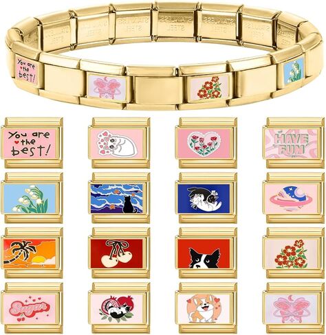 papasgix Custom Italian Charm Bracelet Charms Gold Silver Set 10 Personalized Assorted Italian Charm for Brascelets 9mm Italian Charms Bulk Pack Links Handmade DIY Jewelry Can Add Starter Bracelet Watch in Saudi Arabia
