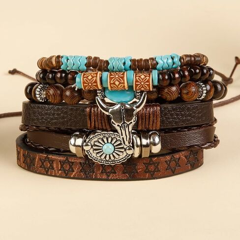 TEBIEKOY Western Bracelets for Women, Unisex Vintage Turquoise Bracelet for Men Bohemian Charm Stackable Jewelry Beaded Cow Western Outfits for Women in Saudi Arabia