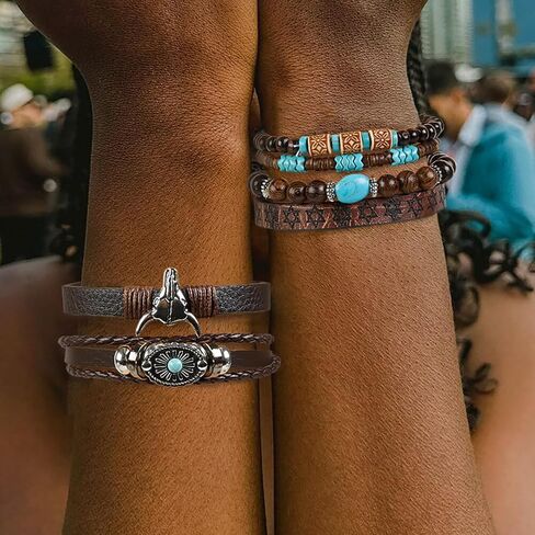 TEBIEKOY Western Bracelets for Women, Unisex Vintage Turquoise Bracelet for Men Bohemian Charm Stackable Jewelry Beaded Cow Western Outfits for Women in Saudi Arabia