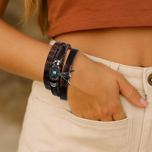 TEBIEKOY Western Bracelets for Women, Unisex Vintage Turquoise Bracelet for Men Bohemian Charm Stackable Jewelry Beaded Cow Western Outfits for Women in Saudi Arabia