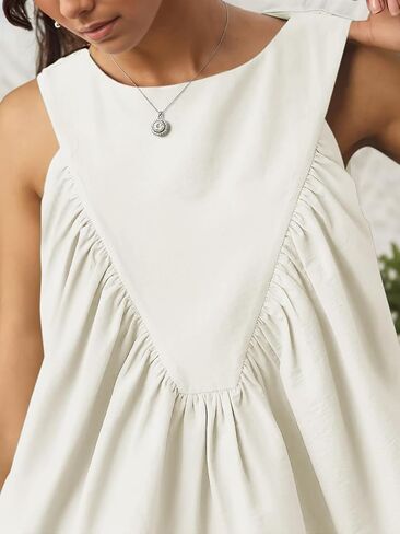 LIWEIKE Womens Peplum Babydoll Tank Top Crewneck Sleeveless Shirred Swing Tops Summer Loose Fit Ruffled Shirts in Saudi Arabia