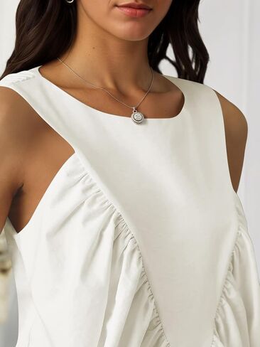 LIWEIKE Womens Peplum Babydoll Tank Top Crewneck Sleeveless Shirred Swing Tops Summer Loose Fit Ruffled Shirts in Saudi Arabia