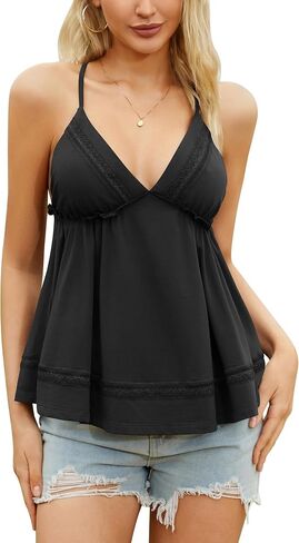 TAIPOVE Pima Cotton Babydoll Camisole Open Back Tops for Women Peplum Spaghetti Strap Tank Ruffle Flowy Sleeveless Cami in Saudi Arabia