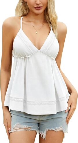 TAIPOVE Pima Cotton Babydoll Camisole Open Back Tops for Women Peplum Spaghetti Strap Tank Ruffle Flowy Sleeveless Cami in Saudi Arabia