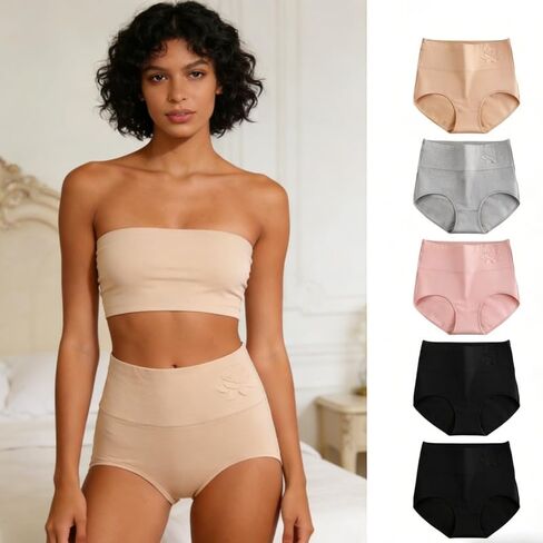 5 Packs Printing High Waisted Underwear Briefs for Women, Full Coverage Stretch Soft Panties, Daily Underpants in Kuwait