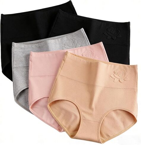 5 Packs Printing High Waisted Underwear Briefs for Women, Full Coverage Stretch Soft Panties, Daily Underpants in Kuwait