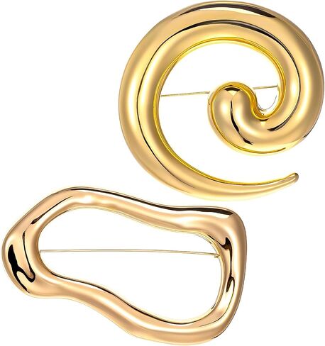 2 Pack Geometric Round Spiral Brooch Pin Irregular Gold Brooch Large Vintage Lapel Pins Fashion Metal Lapel Shawl Scarf Pins for Women Banquet Dress Suit Scarves Hat Jewelry Clothes Accessories in Saudi Arabia