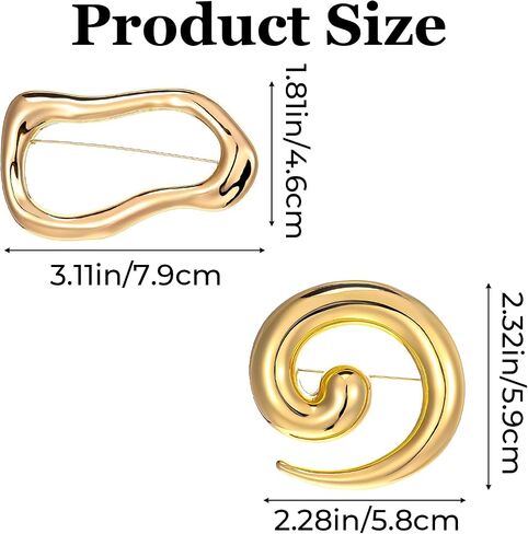 2 Pack Geometric Round Spiral Brooch Pin Irregular Gold Brooch Large Vintage Lapel Pins Fashion Metal Lapel Shawl Scarf Pins for Women Banquet Dress Suit Scarves Hat Jewelry Clothes Accessories in Saudi Arabia