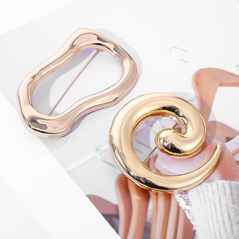 2 Pack Geometric Round Spiral Brooch Pin Irregular Gold Brooch Large Vintage Lapel Pins Fashion Metal Lapel Shawl Scarf Pins for Women Banquet Dress Suit Scarves Hat Jewelry Clothes Accessories in Saudi Arabia