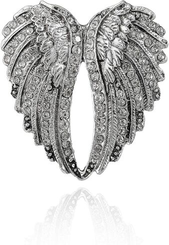 Crystal Angel Wings Brooch,Vintage Rhinestone Feather Lapel Pins Elegant Suit Coat Brooch Punk Wing Heart Collar Pins for Women Men Wedding Party Jewelry in Kuwait