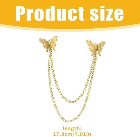 Butterfly Brooch, Gold-Hued Double Butterfly Chain Alloy Metal Fashionable Elegant Pin for Ladies Party Daily Wear in Saudi Arabia