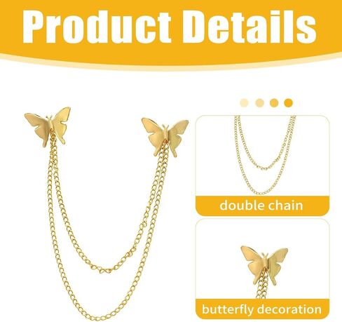 Butterfly Brooch, Gold-Hued Double Butterfly Chain Alloy Metal Fashionable Elegant Pin for Ladies Party Daily Wear in Saudi Arabia