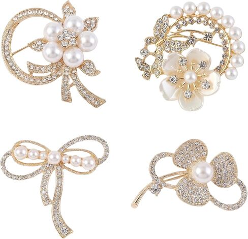 4 Pcs Brooches and Pins for Women Gold Flower Brooch Set Crystal Pearl Brooch Pins Ladies Vintage Rhinestone Jewelry Accessory Coats Dresses in Saudi Arabia
