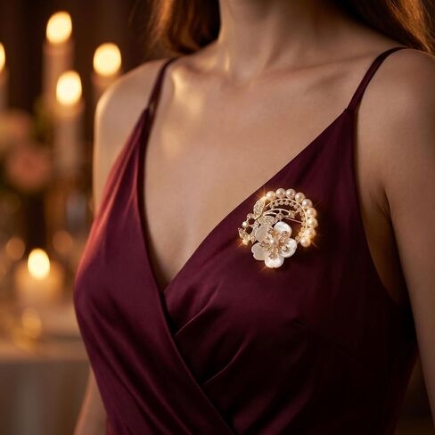4 Pcs Brooches and Pins for Women Gold Flower Brooch Set Crystal Pearl Brooch Pins Ladies Vintage Rhinestone Jewelry Accessory Coats Dresses in Saudi Arabia