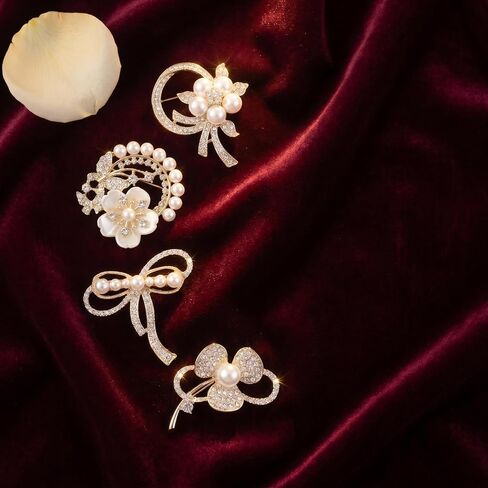 4 Pcs Brooches and Pins for Women Gold Flower Brooch Set Crystal Pearl Brooch Pins Ladies Vintage Rhinestone Jewelry Accessory Coats Dresses in Saudi Arabia