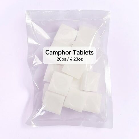 Natural Camphor Tablets, 96% Pure Plant Extract, White Camphor Chunks, 5.3 oz, for Aromatherapy and Meditation (Camphor (20ps) 122g) in Saudi Arabia