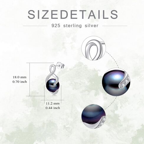 Sterling Silver 7-8MM Black Pearl Drop Earring Stud for Her, s925 Silver Black Tahitian Pearl Infinity Drop Earrings with Lab Created Diamond for Women Ladies Mothers Day Anniversary in Saudi Arabia