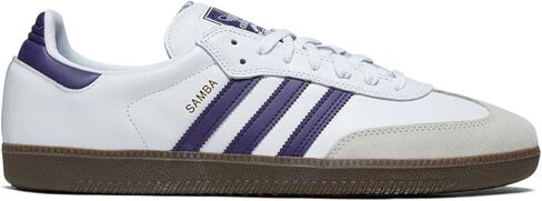 سحابة بيضاء وأرجواني جامعي Adidas Samba ADV مع لمسات معدنية ذهبية in Kuwait