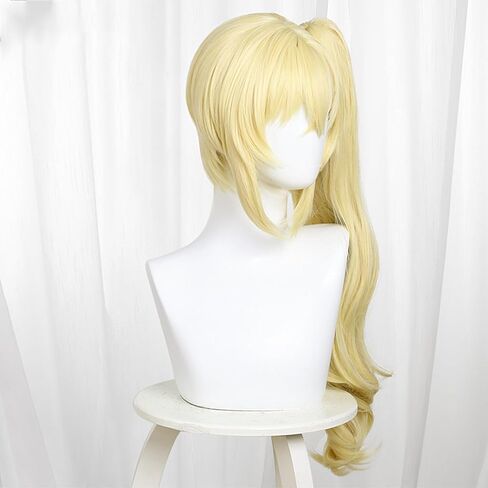 Long Straight Blonde Yellow Wig with Ponytail Anime Cosplay Wigs Heat Resistant Synthetic Hair Replacement Wigs + free cap for Adult Women Cos Anime Game Party Halloween Christmas Costume Comic in Saudi Arabia