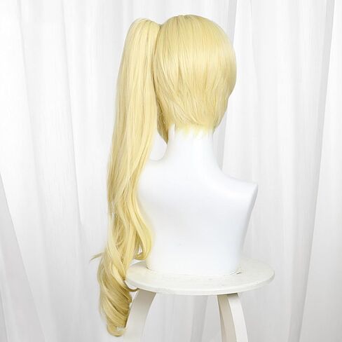 Long Straight Blonde Yellow Wig with Ponytail Anime Cosplay Wigs Heat Resistant Synthetic Hair Replacement Wigs + free cap for Adult Women Cos Anime Game Party Halloween Christmas Costume Comic in Saudi Arabia