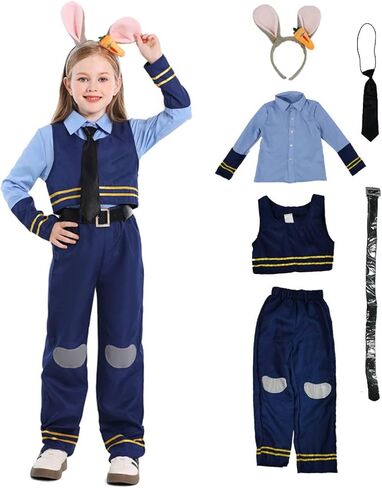 Police Costume Bunny Cosplay Dress Shirt Pants Headband Halloween | Bunny police costume cosplay rabbit headband tie belt fullset in Saudi Arabia