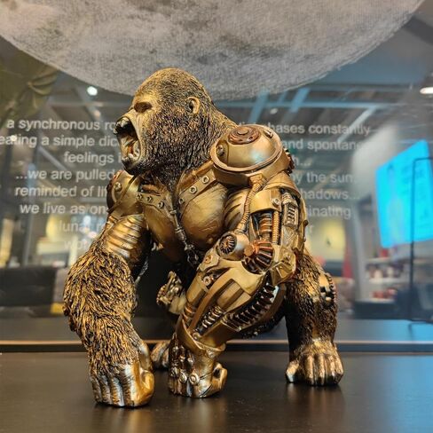 GENUINQ Steampunk Angry Gorilla Statue Fighting King Kong Hand Painted Sculpture Resin Cyborg Sci-fi Collectible Figurine with Cool Gear for Home Table Book Shelf Man Cave Decor Gold in Saudi Arabia