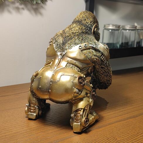 GENUINQ Steampunk Angry Gorilla Statue Fighting King Kong Hand Painted Sculpture Resin Cyborg Sci-fi Collectible Figurine with Cool Gear for Home Table Book Shelf Man Cave Decor Gold in Saudi Arabia