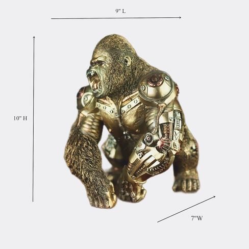 GENUINQ Steampunk Angry Gorilla Statue Fighting King Kong Hand Painted Sculpture Resin Cyborg Sci-fi Collectible Figurine with Cool Gear for Home Table Book Shelf Man Cave Decor Gold in Saudi Arabia