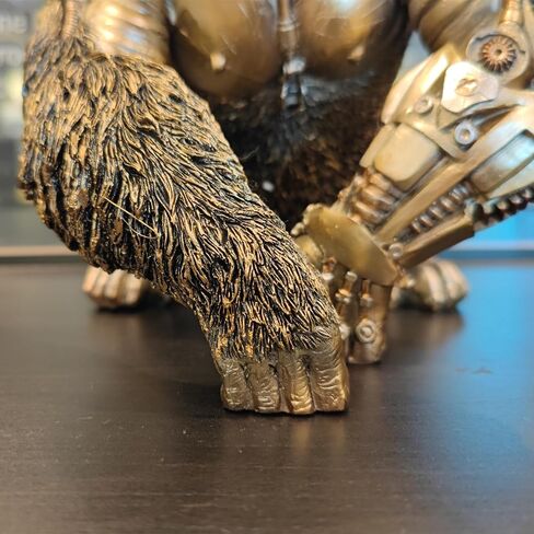 GENUINQ Steampunk Angry Gorilla Statue Fighting King Kong Hand Painted Sculpture Resin Cyborg Sci-fi Collectible Figurine with Cool Gear for Home Table Book Shelf Man Cave Decor Gold in Saudi Arabia