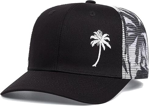 Palm Tree Trucker Hat for Men Women,Embroidered Adjustable Mesh Beach Surf Baseball Caps Snapback Black in Saudi Arabia