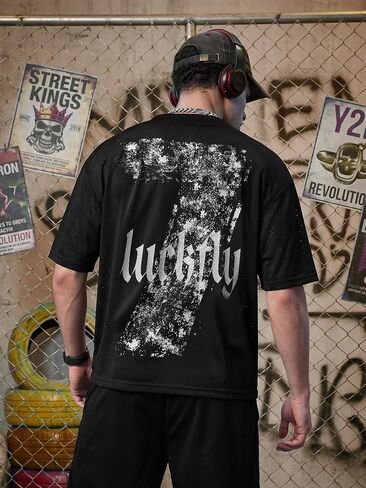 Men's Mesh Baggy Y2K Jersey T-Shirt, Couple Oversized V-Neck Sport Tee Front & Back Logo Print Casual Athletic Top in Kuwait