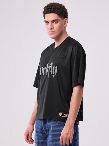 Men's Mesh Baggy Y2K Jersey T-Shirt, Couple Oversized V-Neck Sport Tee Front & Back Logo Print Casual Athletic Top in Kuwait