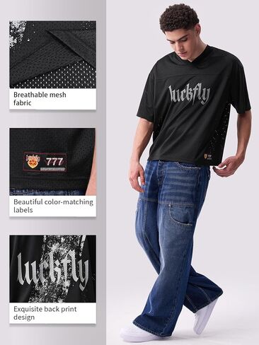 Men's Mesh Baggy Y2K Jersey T-Shirt, Couple Oversized V-Neck Sport Tee Front & Back Logo Print Casual Athletic Top in Kuwait
