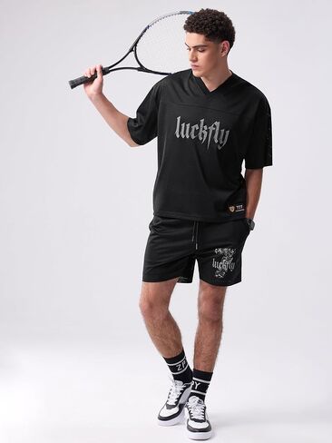 Men's Mesh Baggy Y2K Jersey T-Shirt, Couple Oversized V-Neck Sport Tee Front & Back Logo Print Casual Athletic Top in Kuwait
