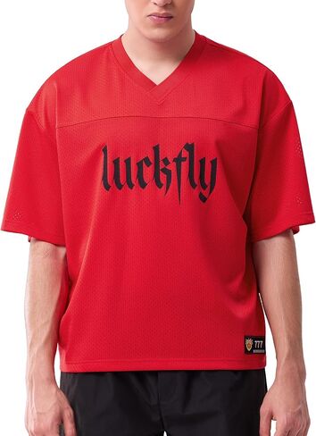 Men's Mesh Baggy Y2K Jersey T-Shirt, Couple Oversized V-Neck Sport Tee Front & Back Logo Print Casual Athletic Top in Kuwait
