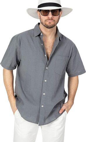 COEVALS CLUB Men's Casual Linen Cotton Button Down Spread Collar Short Sleeve Summer Beach Shirts in Saudi Arabia